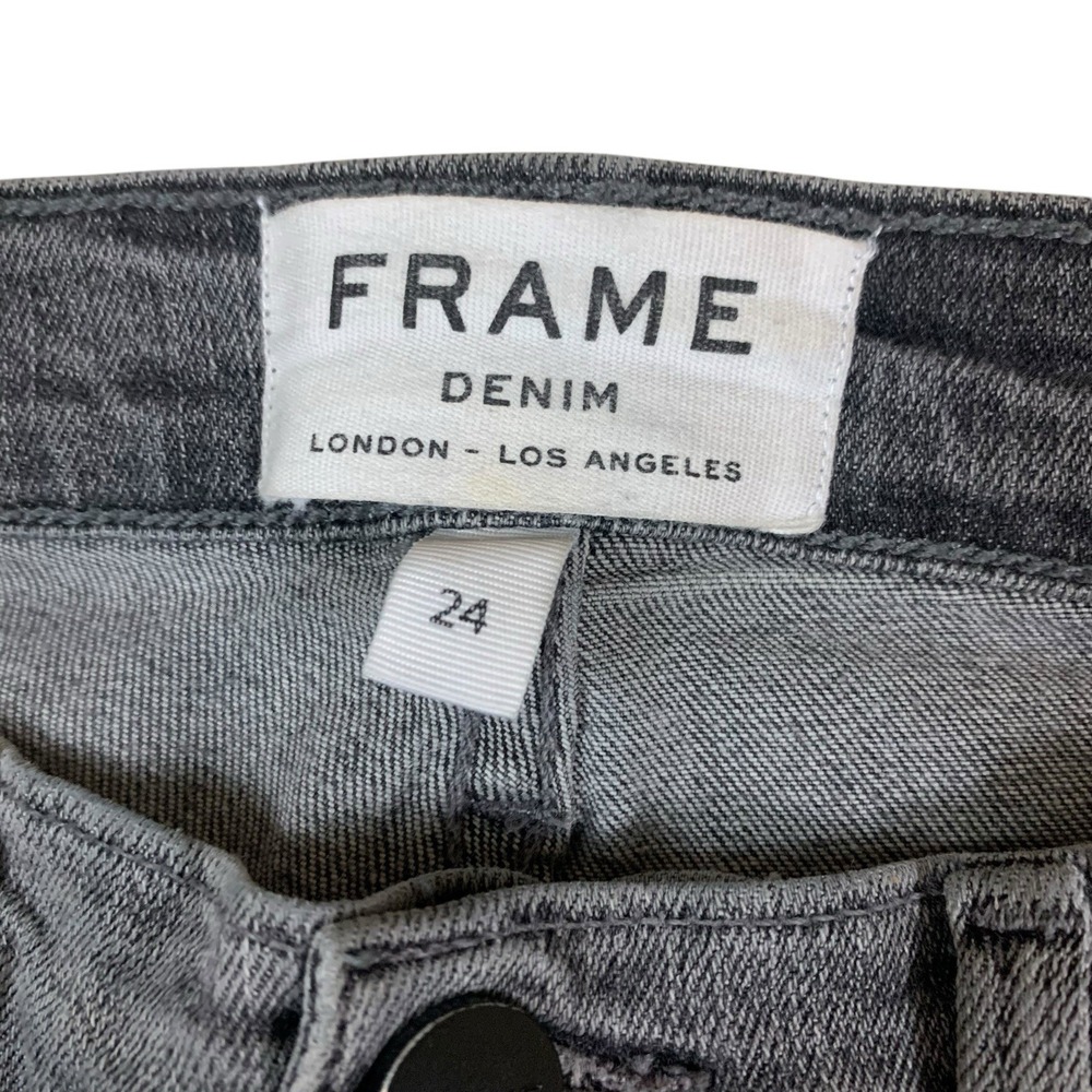 Frame Denim 24 Le High‎ Straight Jeans Gray Distressed Raw Hem Ankle Slim Fit - Picture 4 of 7